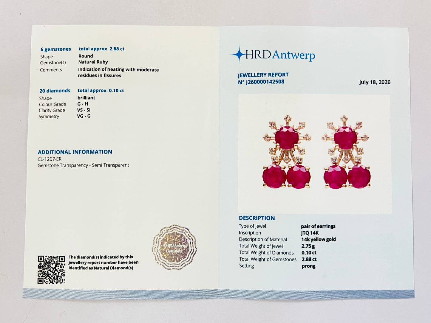 2.98 Ct Round Natural Ruby 14K Gold Earrings