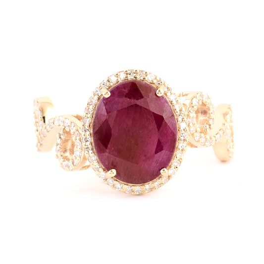 3.12 Ct Oval Mixed Cut Natural Corundum Ruby 14K Gold Ring