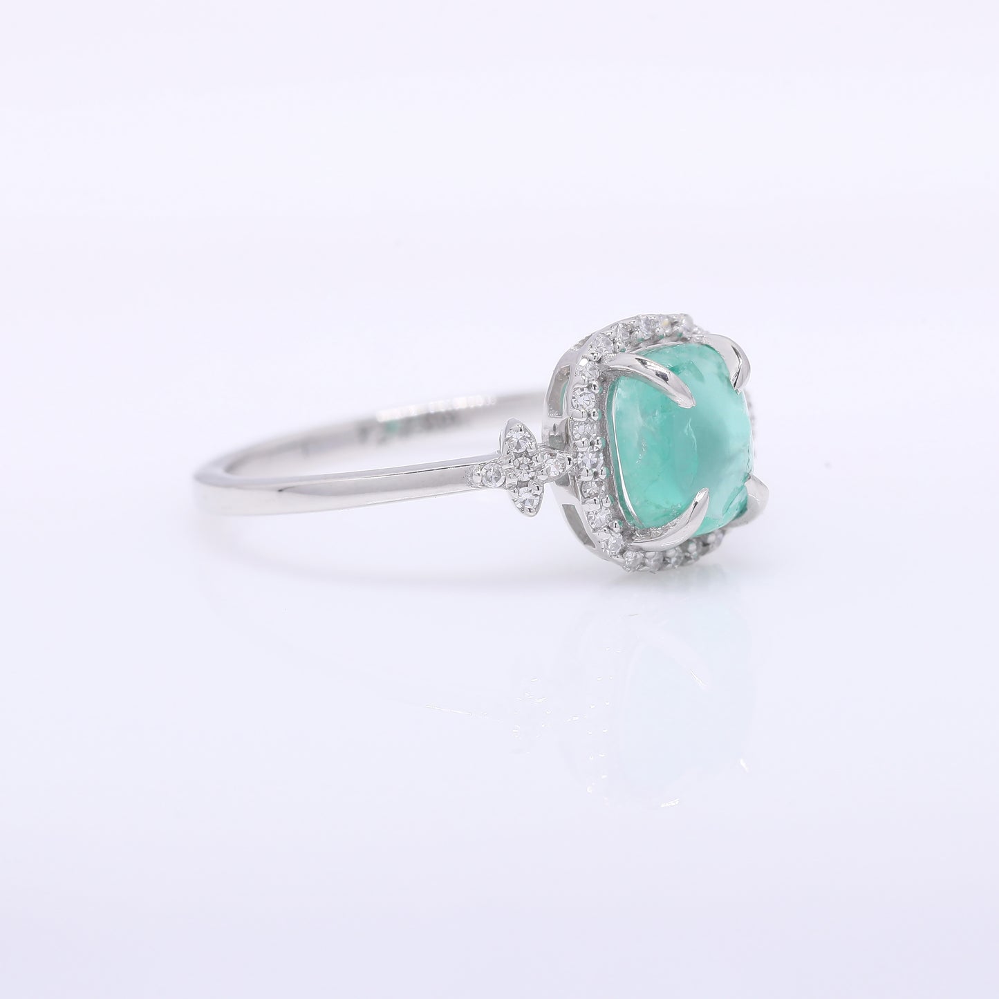 1.25 Ct Oval Cabochon Cut Natural Emerald 950 Platinum Ring