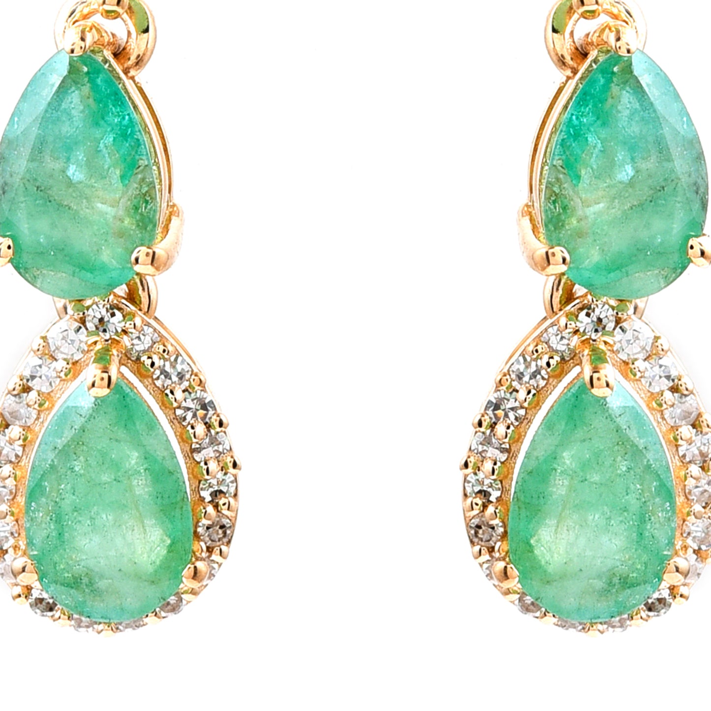 2.40 Ct Pear Mixed Cut Natural Emerald 14K Gold Earrings