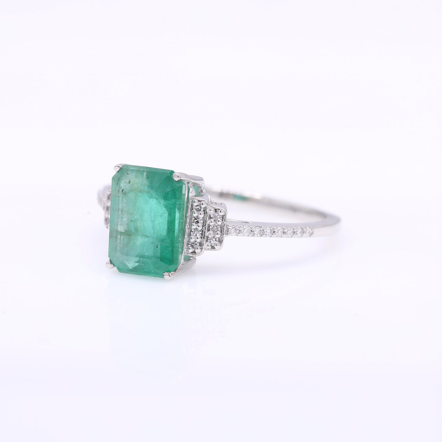 2.16 Ct Octagon Step Cut Natural Emerald 950 Platinum Ring