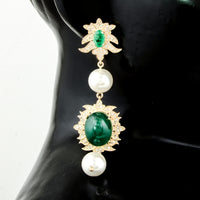 30.75 Carat Oval Natural Beryl Emerald 14K Gold Earrings