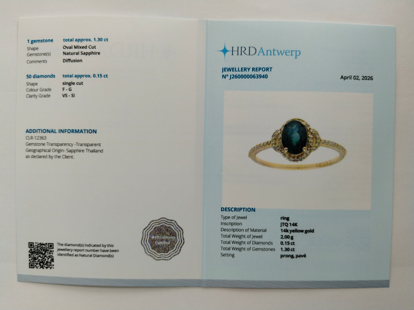 1.45 Ct Oval Mixed Cut Natural Sapphire 14K Gold Ring
