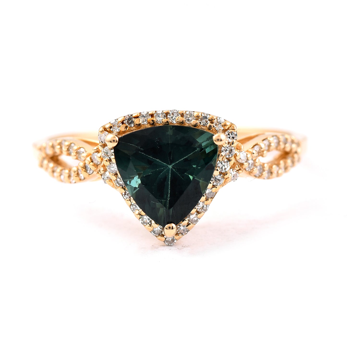 1.49 Ct Triangle Mixed Cut Natural Green Tourmaline 14K Gold Ring