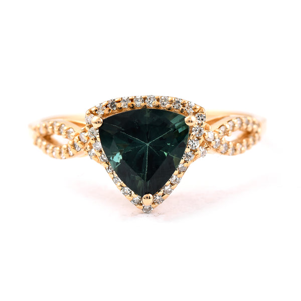 1.49 Ct Triangle Mixed Cut Natural Green Tourmaline 14K Gold Ring