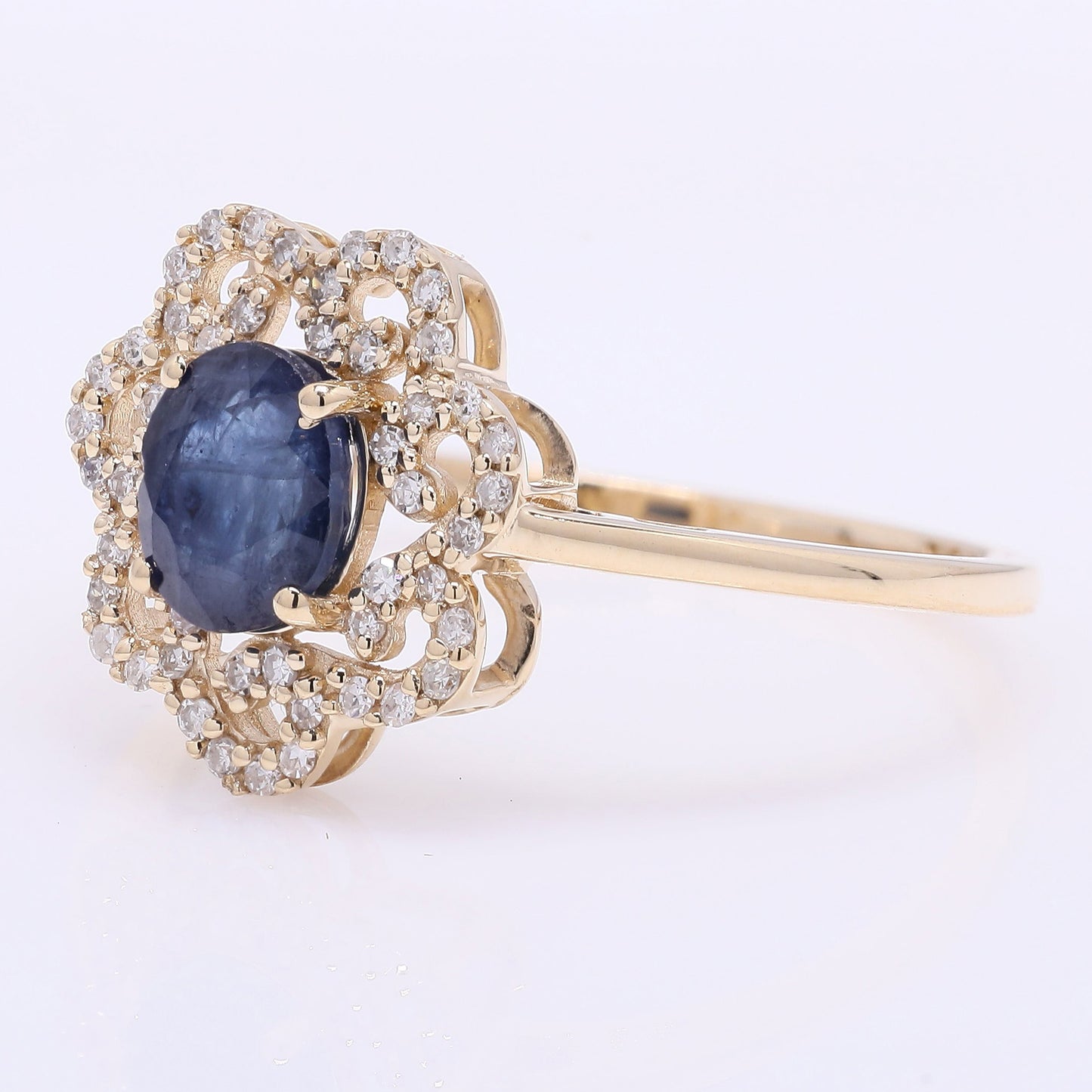 1.18 Ct Oval Mixed Cut Natural Sapphire 14K Gold Ring