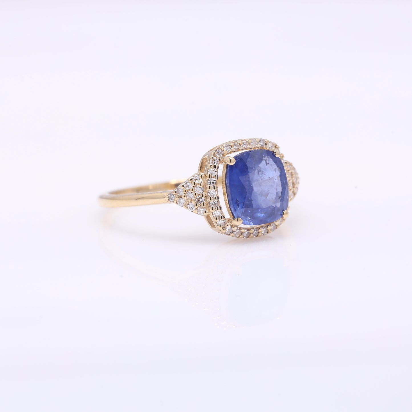 1.70 Ct Cushion Mixed Cut Natural Sapphire 14K Gold Ring