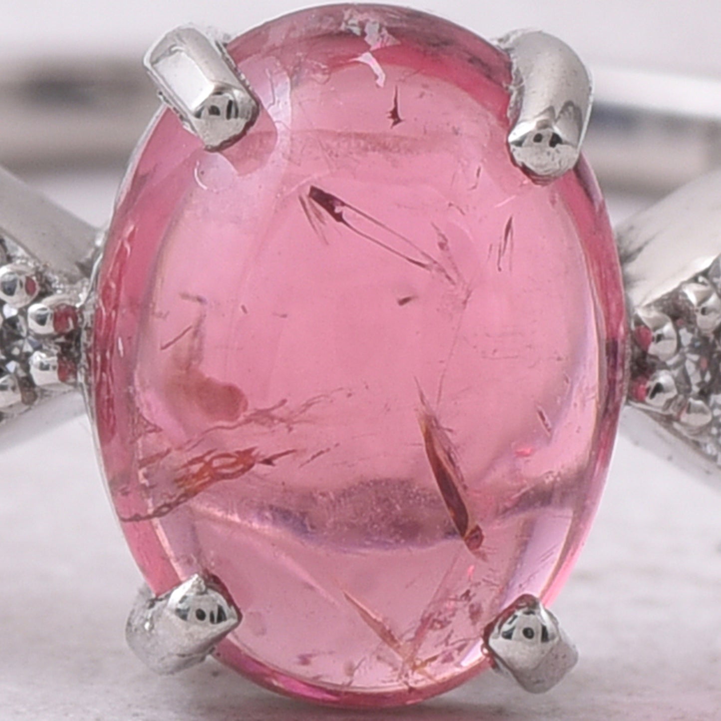 1.58 Ct Oval Cabochon Cut Natural Pink Tourmaline 950 Platinum Ring