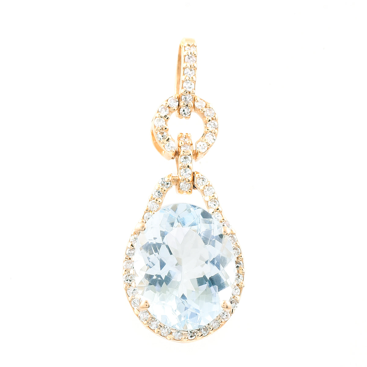 2.45 Ct Oval Mixed Cut Natural Aquamarine 14K Gold Pendant