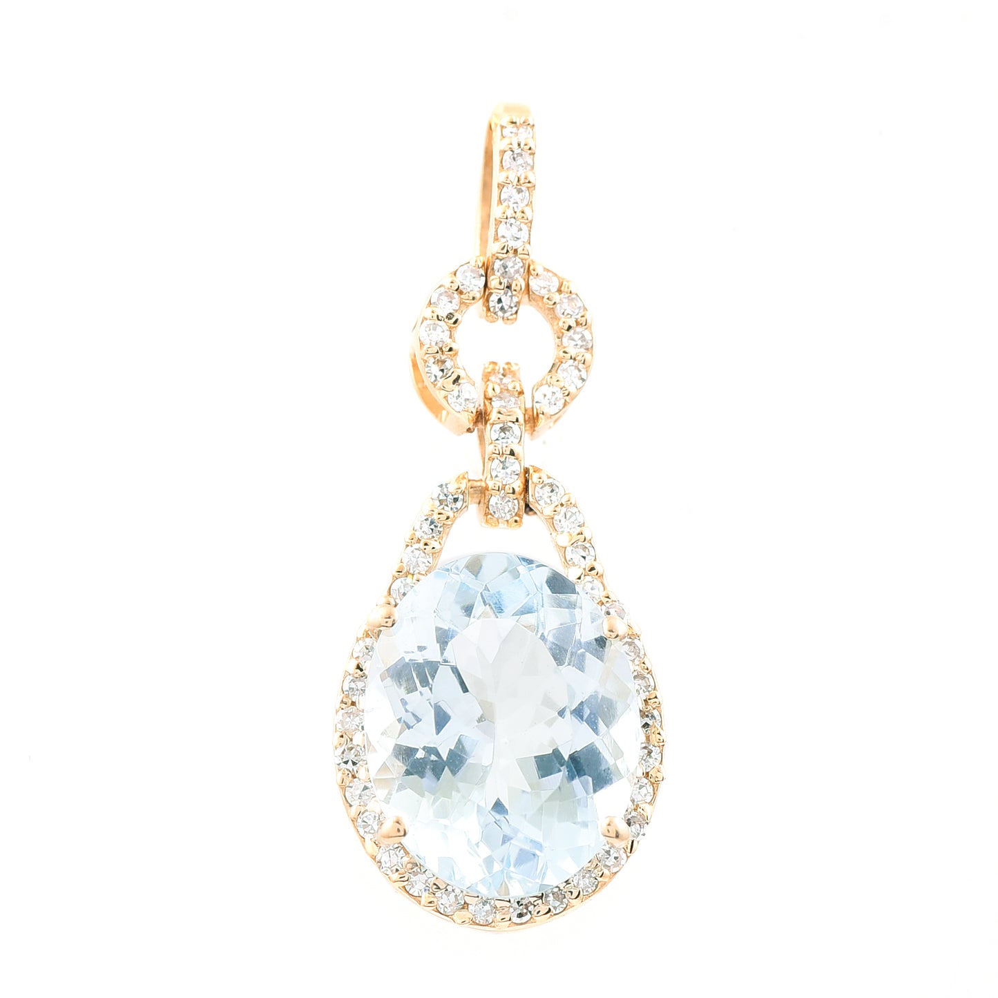 2.45 Ct Oval Mixed Cut Natural Aquamarine 14K Gold Pendant