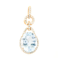 2.45 Ct Oval Mixed Cut Natural Aquamarine 14K Gold Pendant