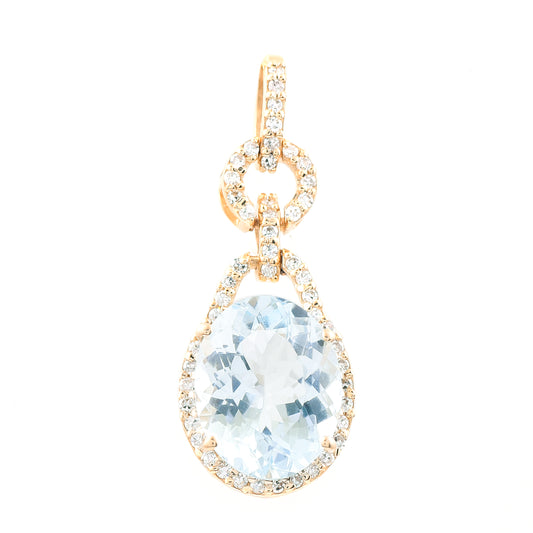 2.45 Ct Oval Mixed Cut Natural Aquamarine 14K Gold Pendant