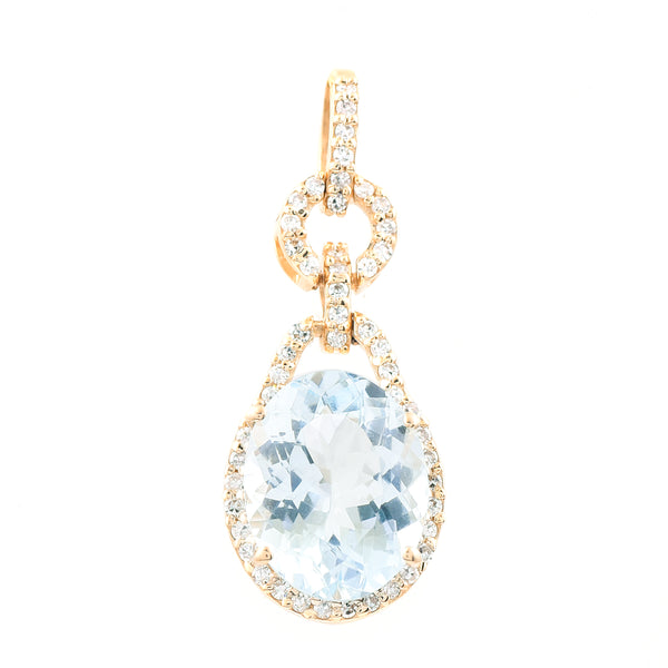 2.45 Ct Oval Mixed Cut Natural Aquamarine 14K Gold Pendant