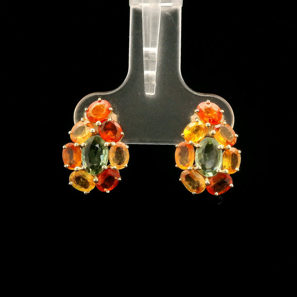 3.70 Ct Oval Multi Sapphire 14K Gold Earrings