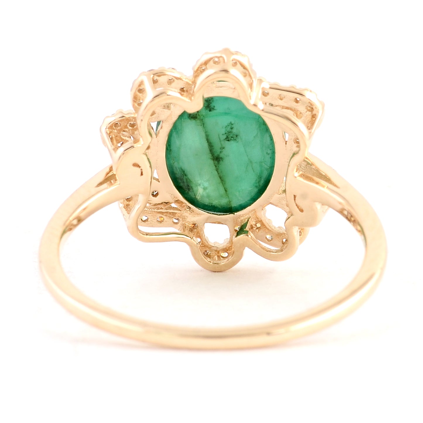 2.68 Ct Oval Cabochon Natural Beryl Emerald 14K Gold Ring