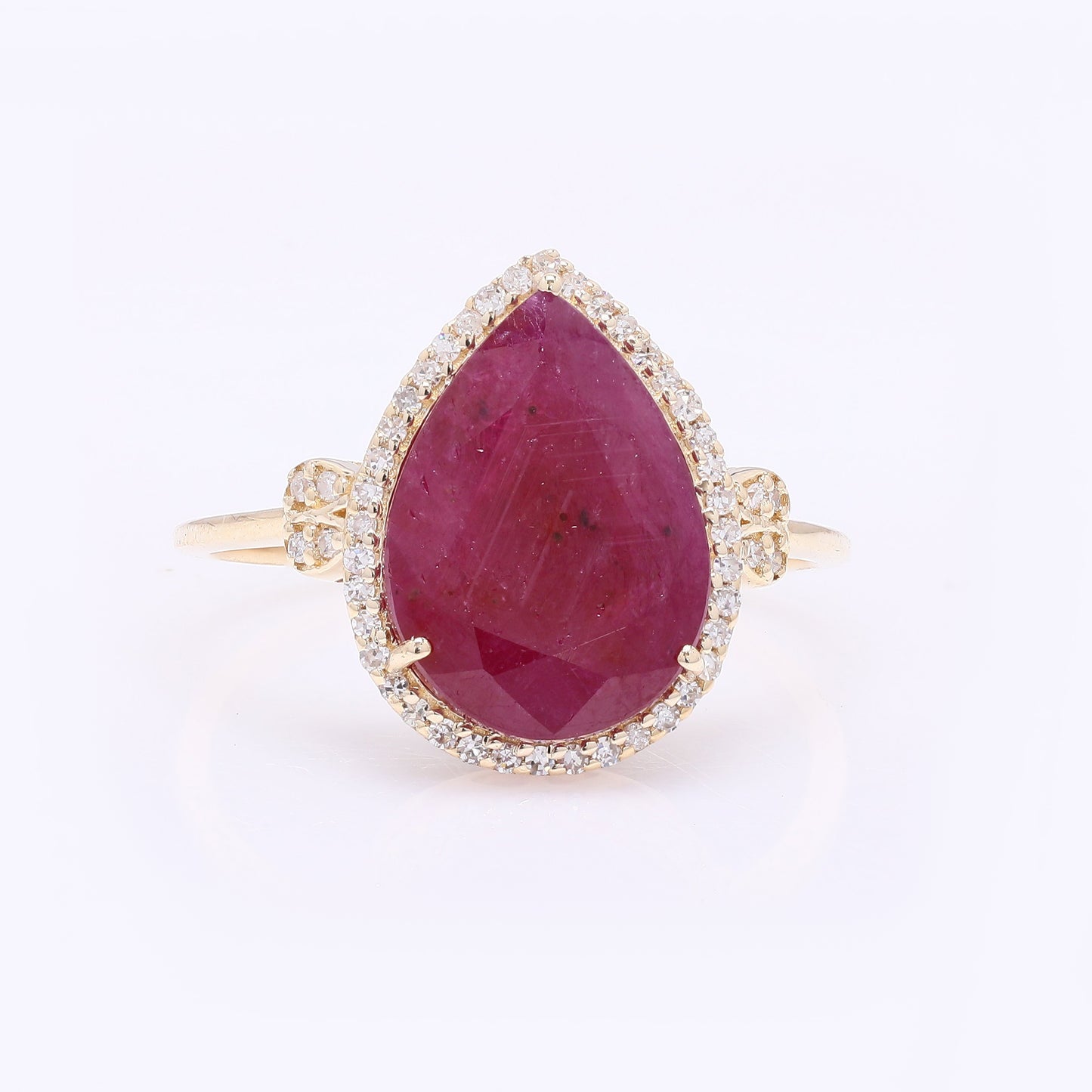 4.43 Ct Pear Mixed Cut Natural Ruby 14K Gold Ring