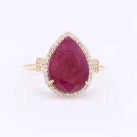 4.43 Ct Pear Mixed Cut Natural Ruby 14K Gold Ring