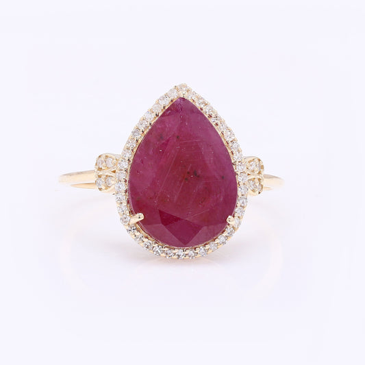 4.43 Ct Pear Mixed Cut Natural Ruby 14K Gold Ring