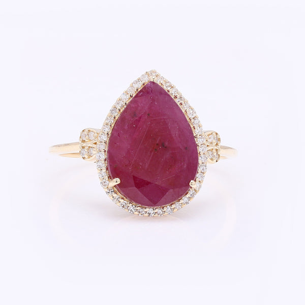 4.43 Ct Pear Mixed Cut Natural Ruby 14K Gold Ring