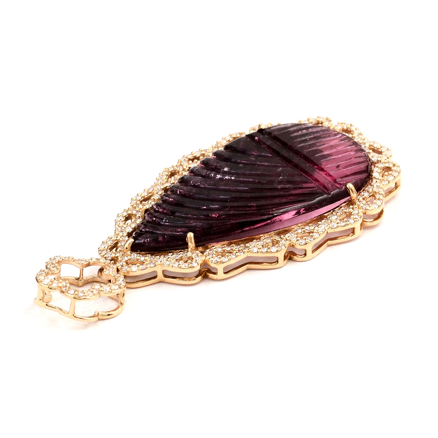 12.39 Ct Pear Carving Tourmaline 14K Gold Pendant
