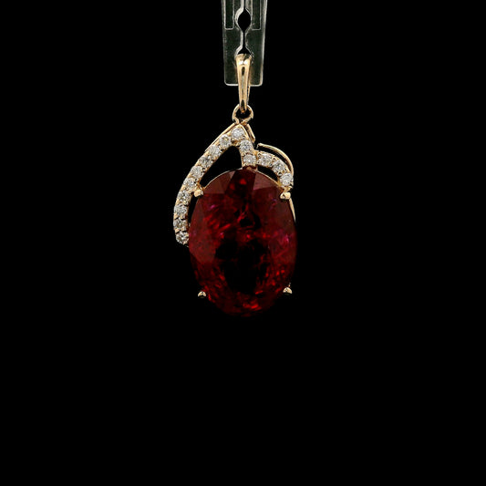 8.17 Ct Oval Mixed Cut Lab Grown Ruby 14K Gold Pendant