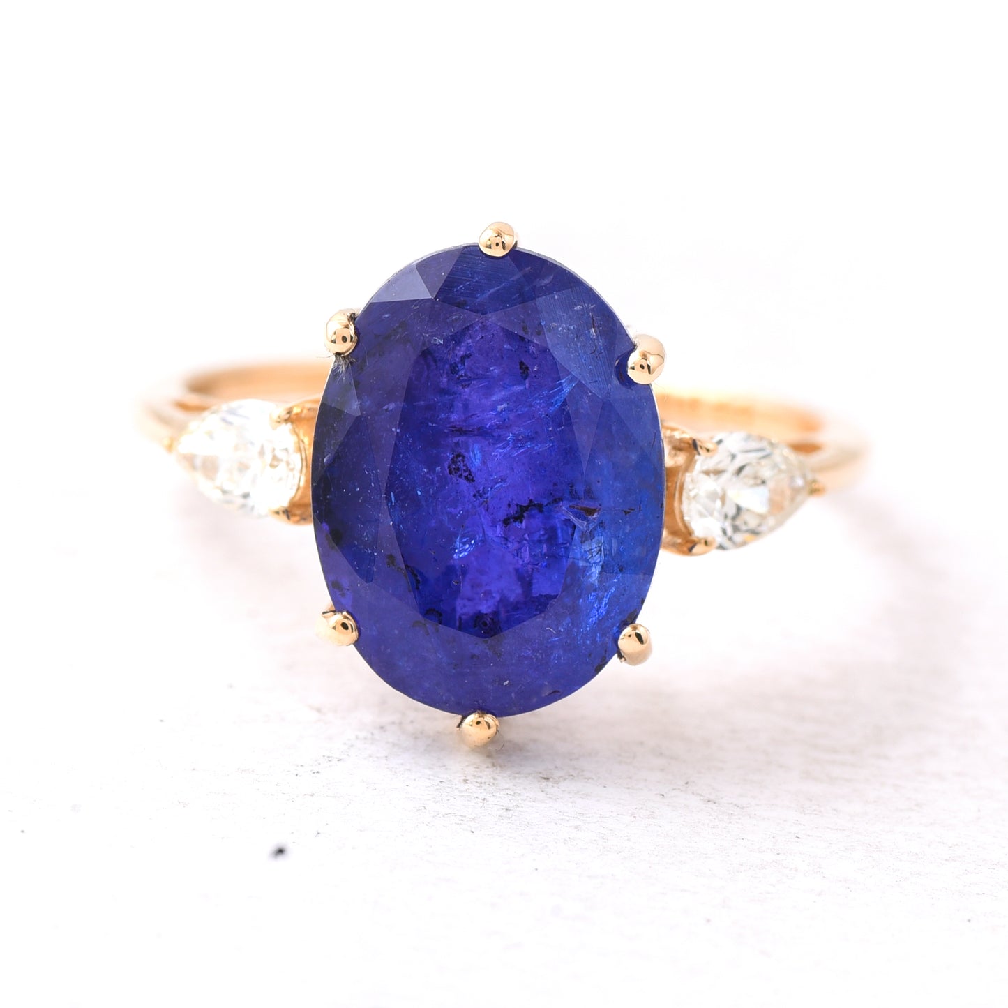 5.53 Ct Oval Mixed Cut Natural Tanzanite 14K Gold Ring