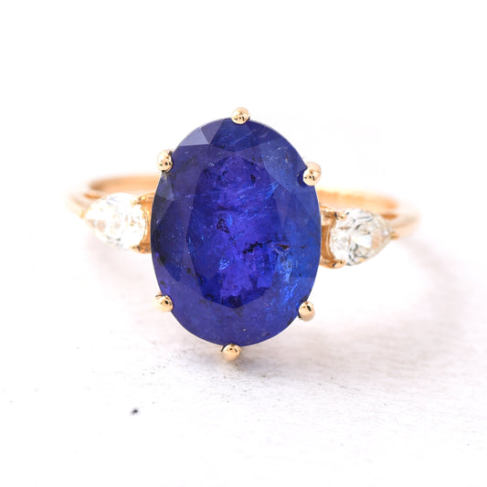 5.53 Ct Oval Mixed Cut Natural Tanzanite 14K Gold Ring