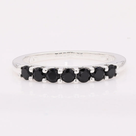 0.95 Ct Round Black Spinel 925 Silver Ring
