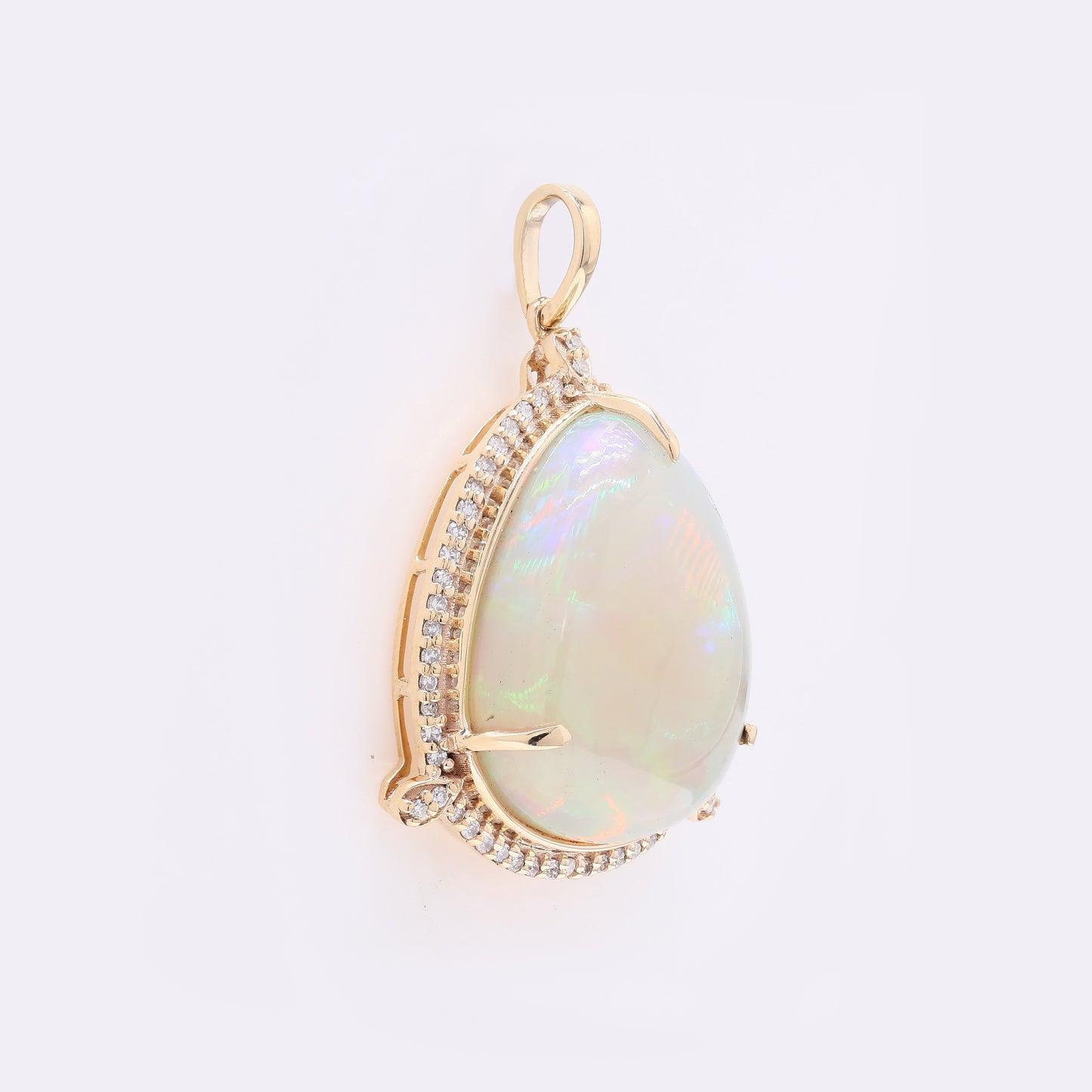 10.34 Ct Pear Cabochon Natural Opal 14K Gold Pendant