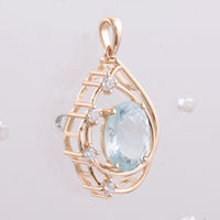 2.64 Ct Oval Rose Cut Natural Aquamarine 14K Gold Pendant