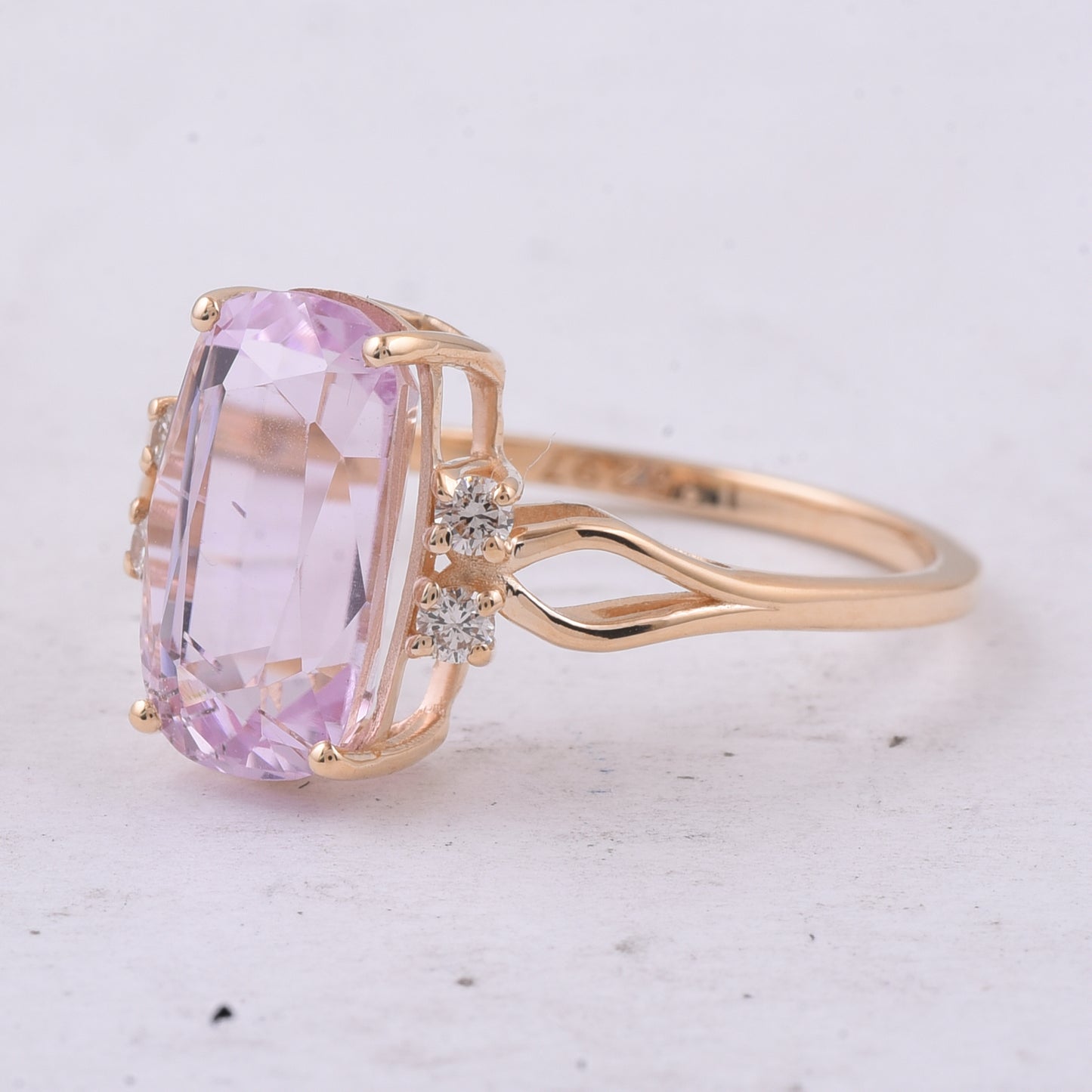 3.67 Ct Cushion Natural Kunzite 14K Gold Ring