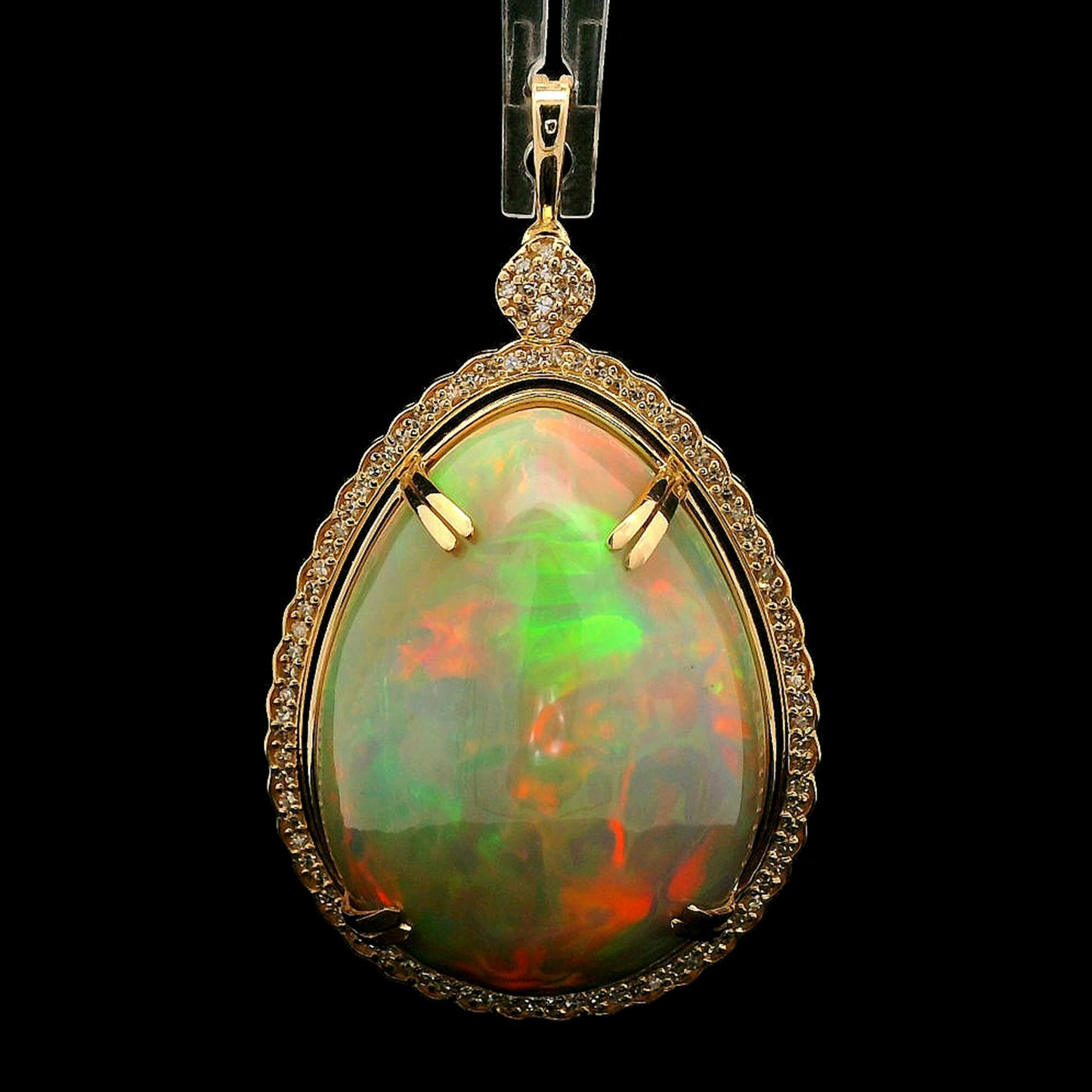 37.82 Ct Pear Cabochon Natural Opal 14K Gold Pendant