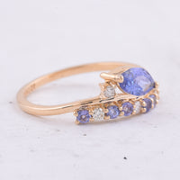 0.92 Ct Marquise, Round Natural Tanzanite 14K Gold Ring