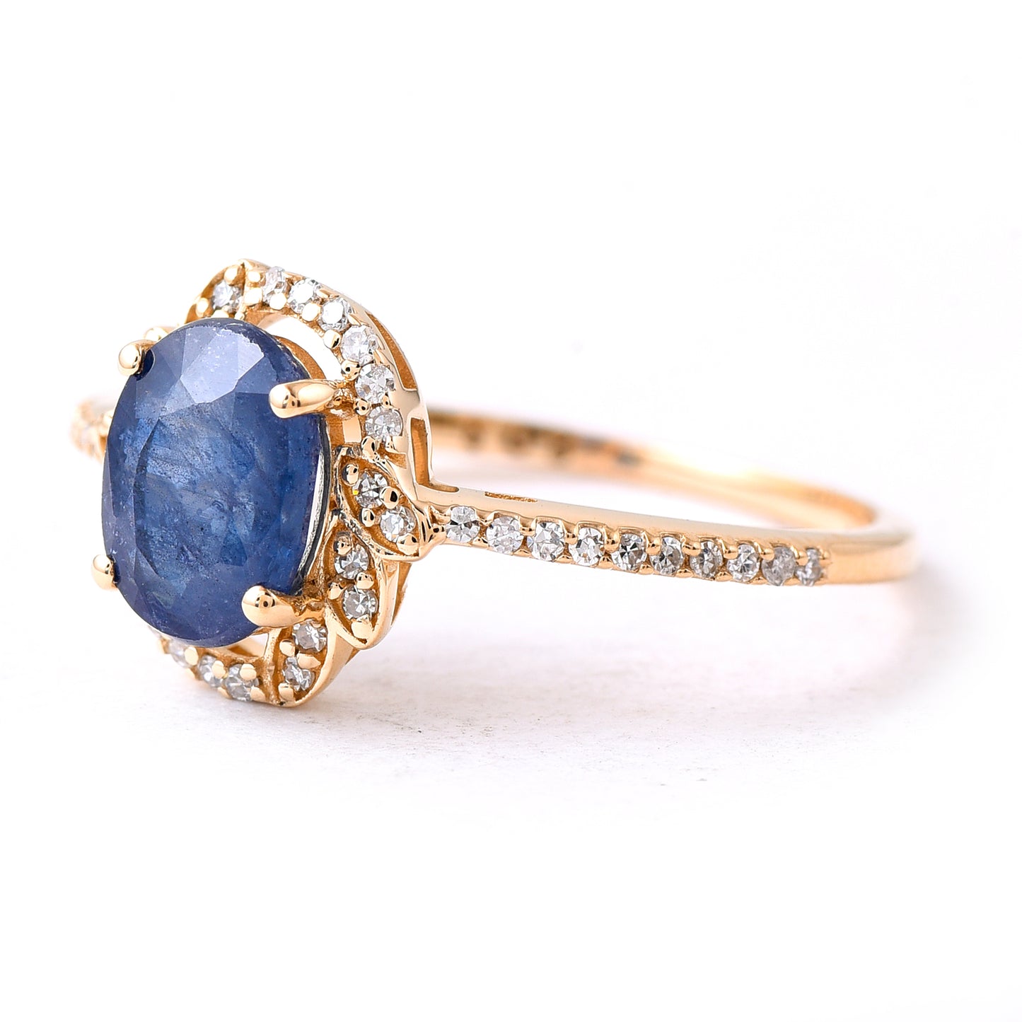 1.67 Ct Oval Mixed Cut Natural Sapphire 14K Gold Ring