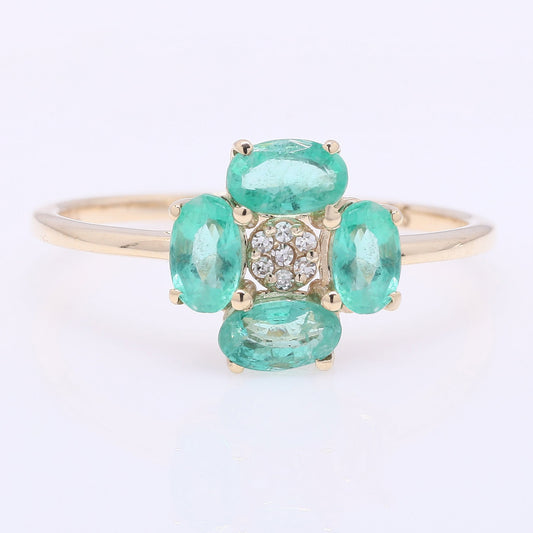 1.16 Ct Oval Mixed Cut Natural Emerald 14K Gold Ring