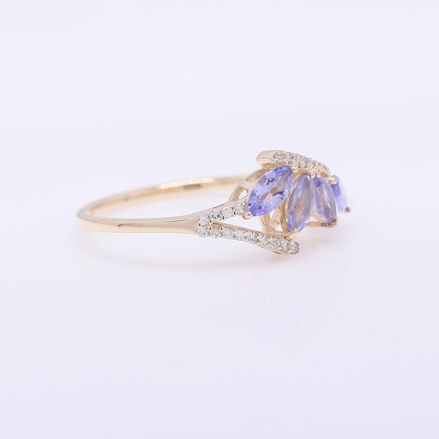 0.71 Ct Marquise Mixed Cut Natural Tanzanite 14K Gold Ring
