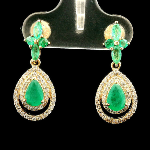 1.39 Ct Pear Emerald 14K Gold Earrings