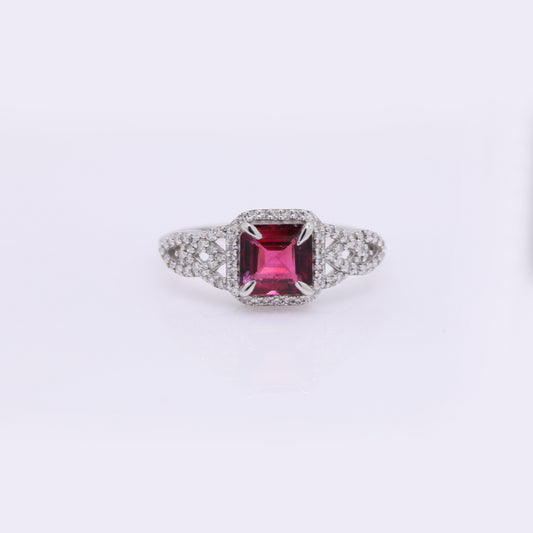 1.37 Ct Octagon Step Cut Natural Rubellite 950 Platinum Ring