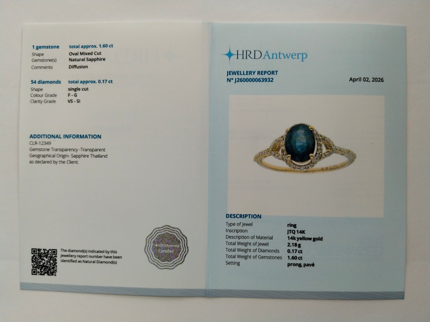 1.77 Ct Oval Mixed Cut Natural Sapphire 14K Gold Ring