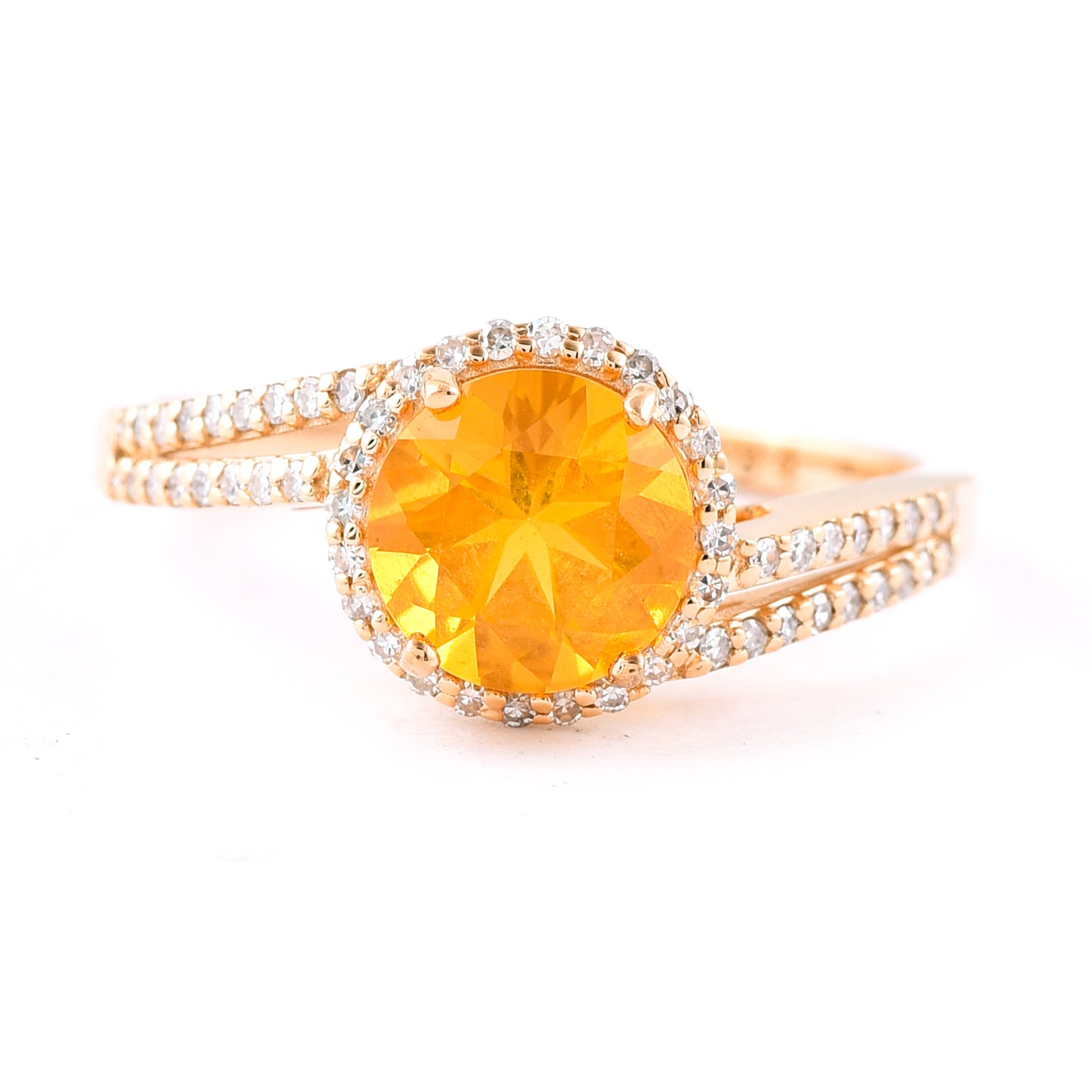 1.11 Ct Round Mixed Cut Natural Fire Opal 14K Gold Ring