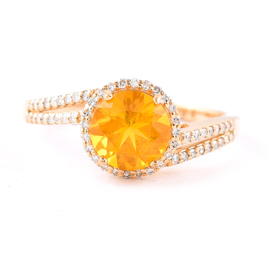 1.11 Ct Round Mixed Cut Natural Fire Opal 14K Gold Ring