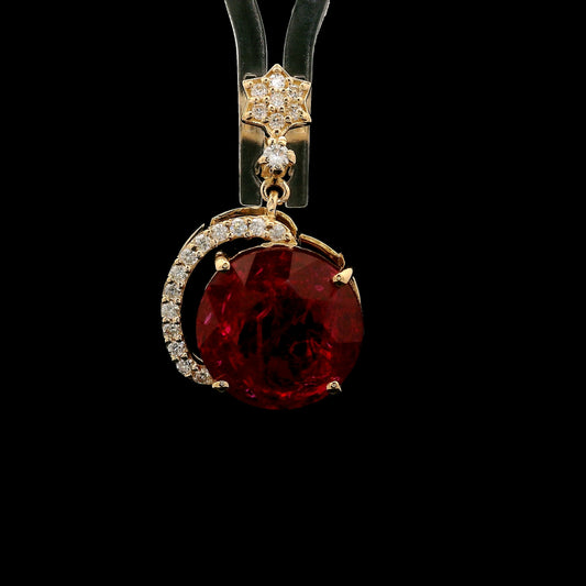 7.68 Ct Round Mixed Cut Lab Grown Ruby 14K Gold Pendant