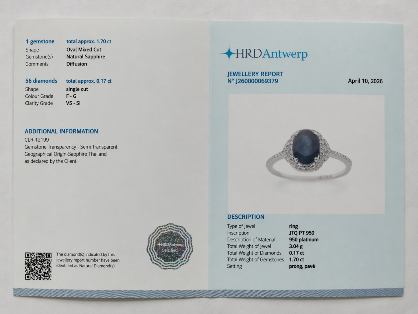 1.87 Ct Oval Mixed Cut Natural Sapphire 950 Platinum Ring