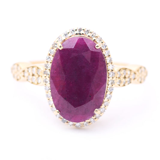 3.73 Ct Oval Mixed Cut Natural Corundum Ruby 14K Gold Ring