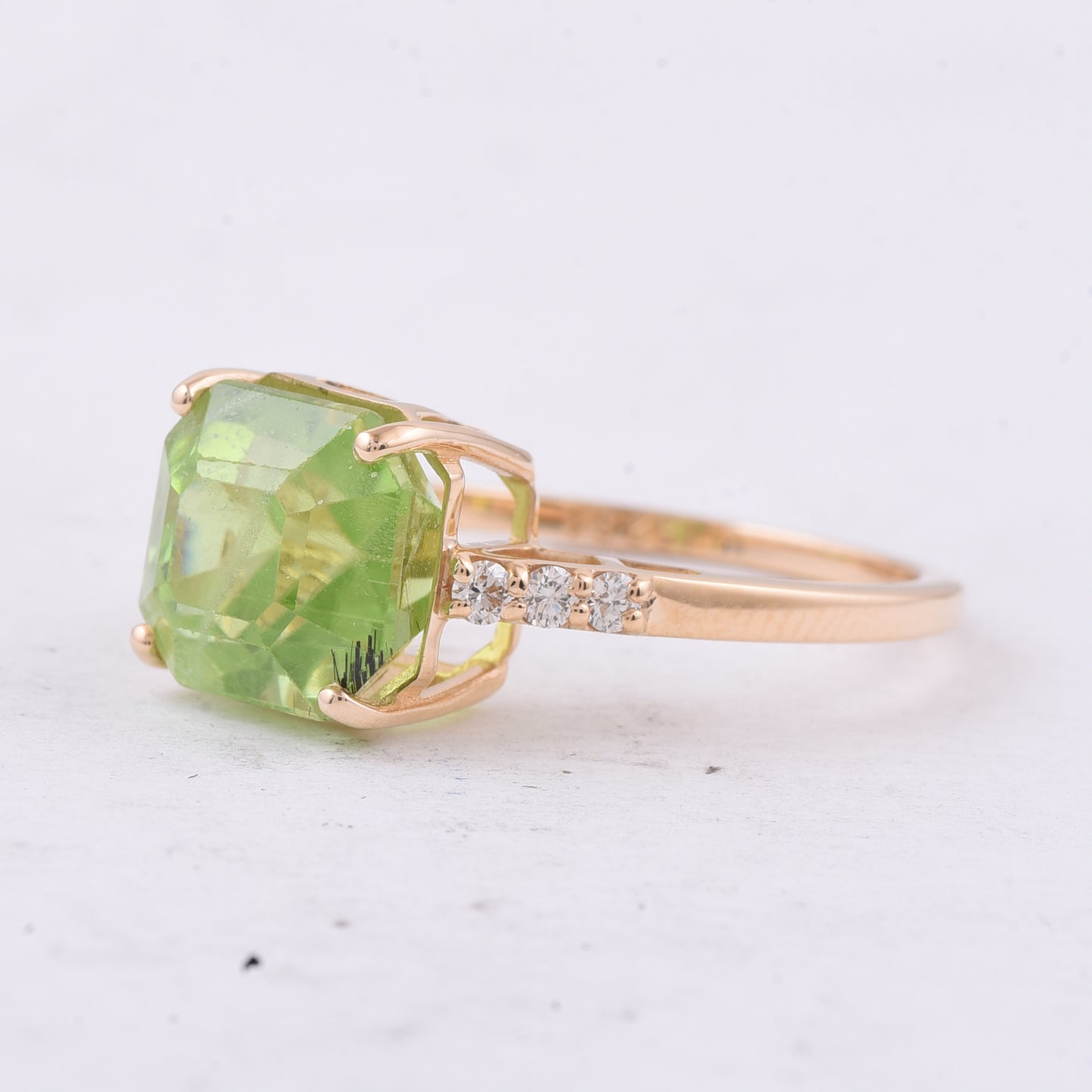 5.15 Ct Octagon Step Cut Natural Peridot 14K Gold Ring