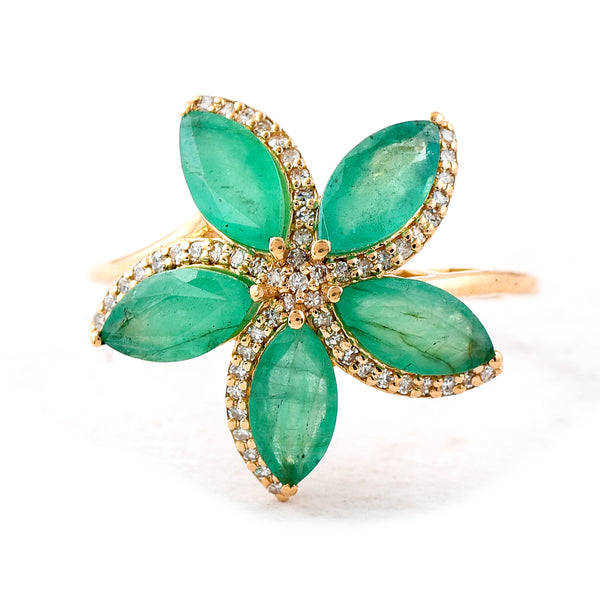 2.50 Ct Marquise Mixed Cut Natural Emerald 14K Gold Ring