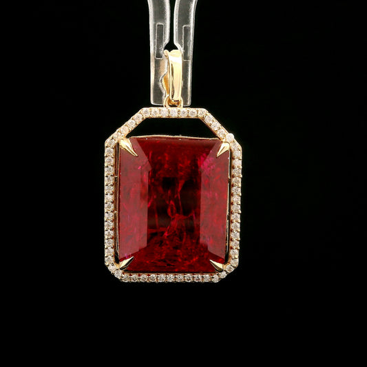 15.77 Ct Emerald Cut Lab Grown Ruby 14K Gold Pendant