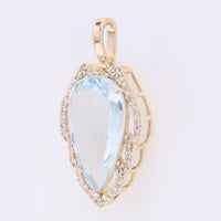 3.41 Ct Pear Mixed Cut Natural Aquamarine 14K Gold Pendant