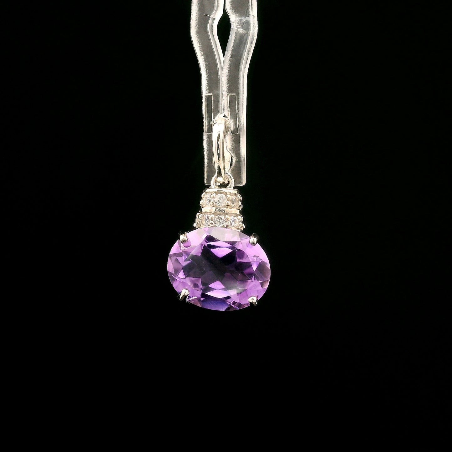 2.53 Ct Oval Amethyst, White Zircon 925 Sterling Silver Pendant