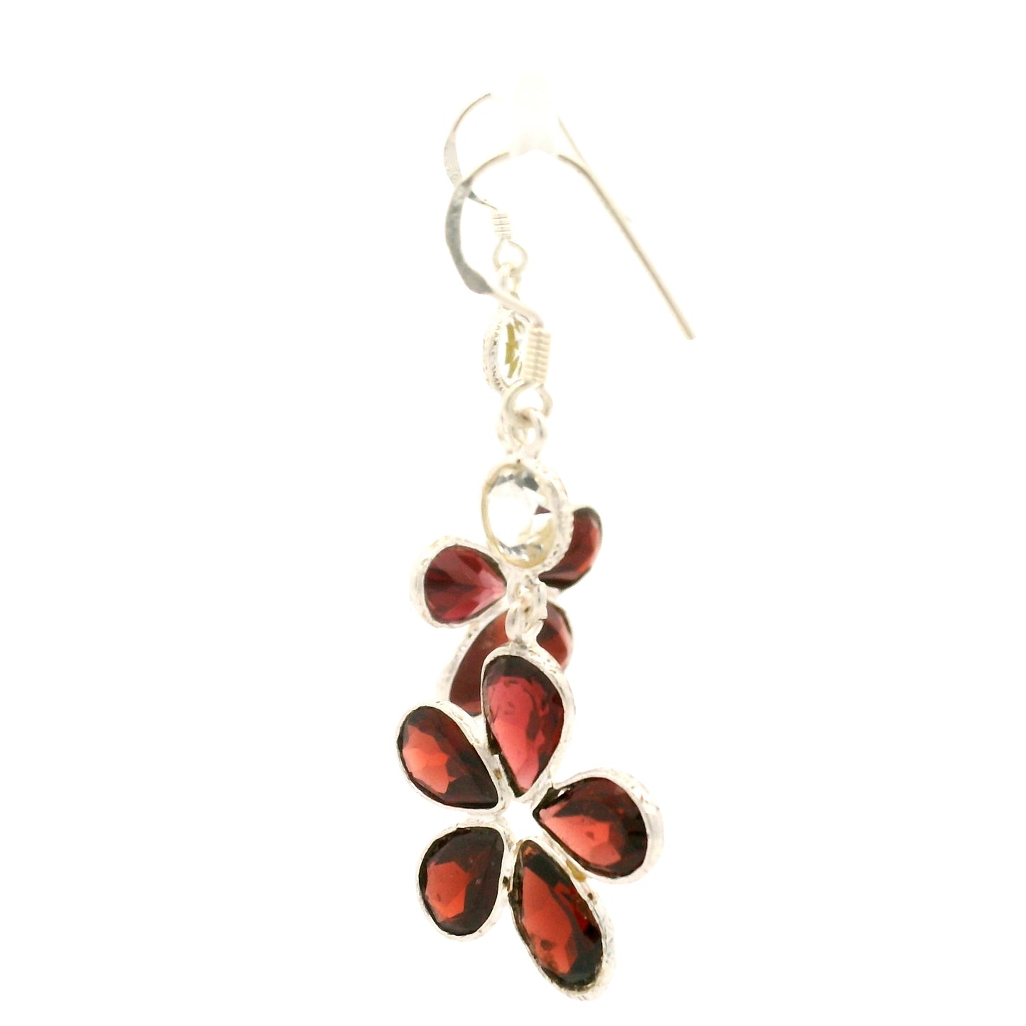 11.95 Ct White Topaz, Garnet 925 Sterling Silver Earrings